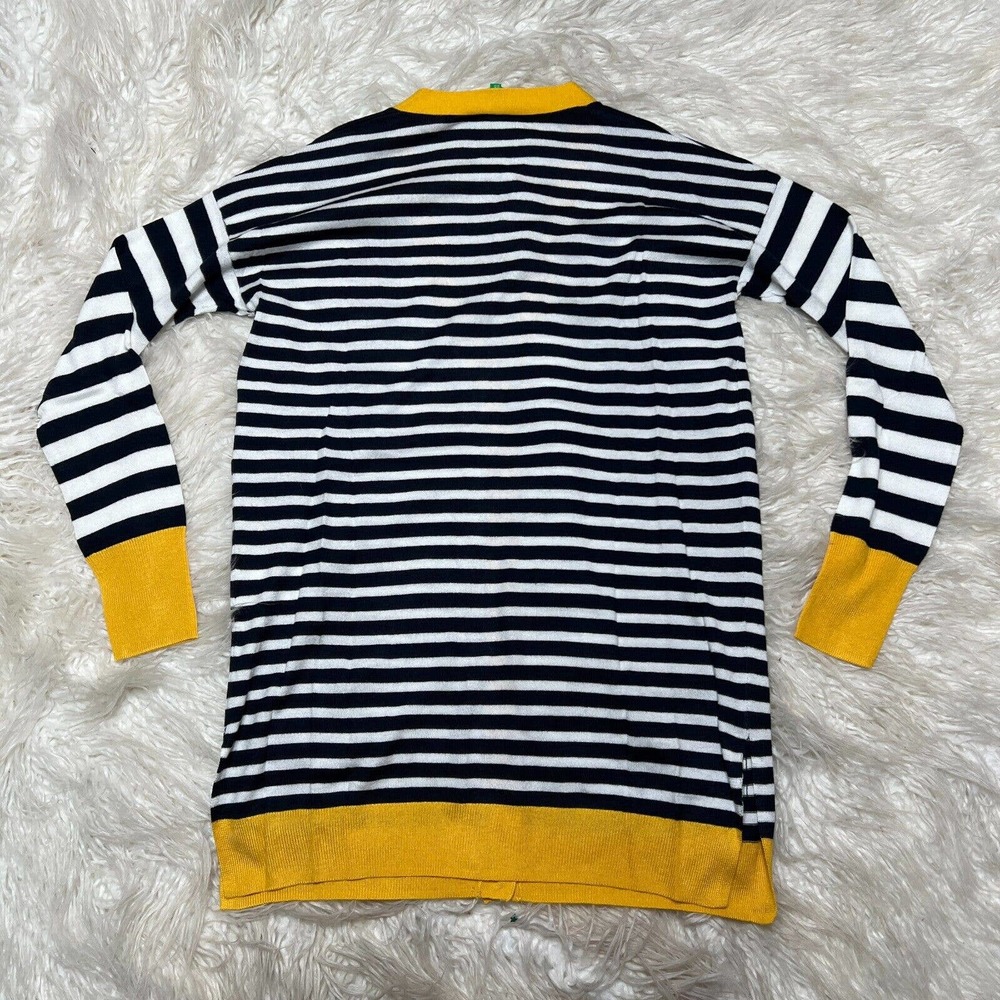 United Colors of Benetton Yellow & White Striped Cardigan Sweater Womens - Picture 5 of 5
